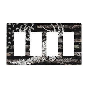 Imagem de Bandeira americana floresta chifre veado alce 4 gangues quadriciclo interruptor de luz interruptor de luz placa decorativa placa frontal elétrica placa de interruptor de sala de estar quarto decoração