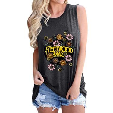 Imagem de Camisetas femininas de banda de rock, vintage, música country, camiseta regata divertida para concertos de flores, sem mangas, Cinza escuro, GG