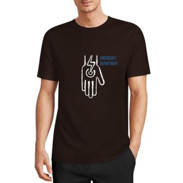 Imagem de CHAIKEN&CAPONE Camiseta masculina do departamento de emergência, 5GG, masculina, gola redonda, manga curta, algodão, Marrom escuro, 3G