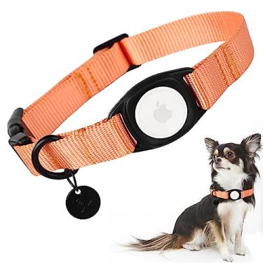 Imagem de Babole Pet AirTag Coleira para cães laranja para cães de cachorro médio, 11 cores, coleira para animais de estimação GPS integrada de nylon com fivela de encaixe durável, rastreador de cães para Apple iPhone, pequeno, grande, menino, menina, fêmea (M)