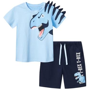 Imagem de Bumeex Conjunto de camiseta de manga curta e roupa curta para meninos de 2 a 7 anos, Azul claro/azul marinho, 6-7 Anos