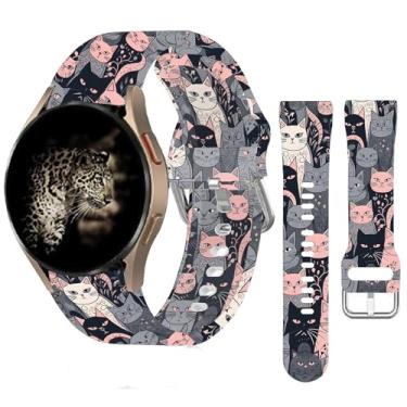 Imagem de POFMGT Pulseiras esportivas de silicone de 20 mm compatíveis com Galaxy Watch 6/Watch 5/Galaxy Watch 4 de 40 mm e 44 mm/Classic 42 mm e 46 mm/Watch 3 de 41 mm, Active 2, linda pulseira de substituição para mulheres (gatos engraçados)