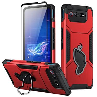 Imagem de Fanbiya Armor Capa para ASUS ROG Phone 7, 7 Ultimate Case com Kickstand, protetor de câmera, proteção de corpo inteiro resistente à prova de choque para ROG 7 com vidro temperado, Vermelho