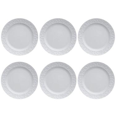 Imagem de Jogo 6 Pratos Rasos Redondos 26,5cm em Porcelana com Relevo Tassel Germer Branco