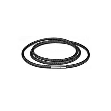 Imagem de Pingyongchang Colar de couro 61 cm à prova d'água trançado corda de cera 2 mm/3 mm colar gargantilha de couro para homens e mulheres, fecho de aço inoxidável 316L - preto marrom, 2MM/3MM x 24 inches
