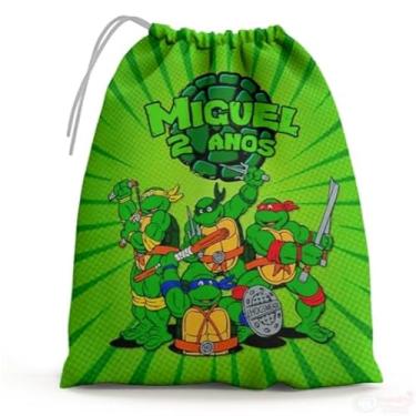 Imagem de Sacolinhas Surpresa Personalizada Tecido Tartarugas Ninjas Desenho (Sacolinhas 15x20, Unidades, 20)