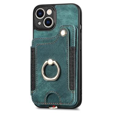 Imagem de LTLMYDAM Capa de couro para iPhone 16 Pro Max/16 Pro/16 Plus/16, capa fosca com compartimento para cartão, capa de anel fino, suporte para sucção magnética de veículos, verde, 16 Plus