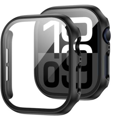 Imagem de JZK Pacote com 2 capas com protetor de tela de vidro temperado para Apple Watch Series 11 (2025) Series 10 de 46 mm, capa protetora rígida para Apple Watch 11/10 46 mm, preta