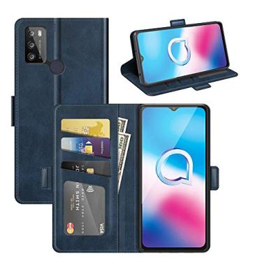 Imagem de Capa para Alcatel 1S 2021, carteira de couro PU premium estilo livro ímã capa de telefone flip dobrável com compartimentos para cartão para Alcatel 3L 2021 capa de telefone (azul)