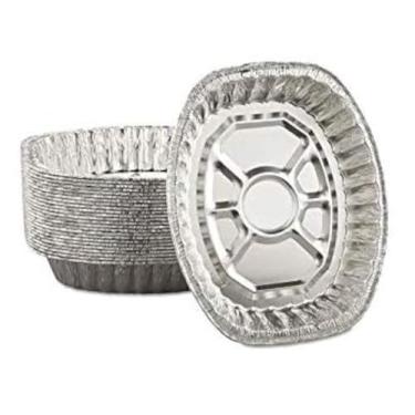 Imagem de Pacote com 10 – Assadeira oval durável descartável – Assadeiras de peru extra grande, folha de alumínio resistente | Forma oval profunda para frango, carne, peito, assar, assar | Reciclável | Feito
