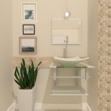 Imagem de Gabinete de Vidro Para Banheiro 45cm Com Cuba Quadrada - Cubas e Gabin