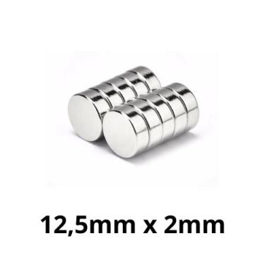 Imagem de Kit 10 Peças Imã Neodímio Disco Magnético N35  12,5 x 2 mm Super Forte