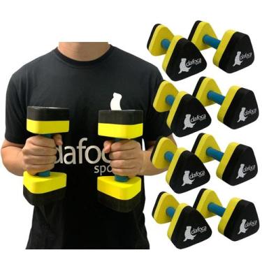 Imagem de Kit 4 Pares Halteres Hidroginástica em EVA 1 à 2kg DF1104-P Preto/Amar