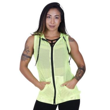 Imagem de Colete Tela Furos Neon Esportivo Zíper Capuz e Bolso Orbis VERDE NEON 