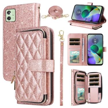 Imagem de Furill Capa carteira para Motorola Moto G54 5G com alça de pulso removível, alça de ombro transversal, 9 compartimentos para cartões, bolsa com zíper, luxuosa, acessórios de couro PU, capa de telefone