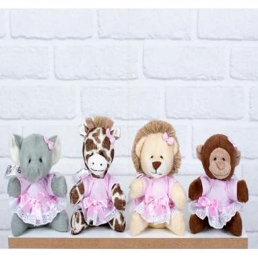 Imagem de Pelucia Quarteto Safári Mini Leão, Elefante, Macaco E Girafa - 4 Pçs (ROSA)