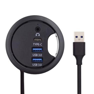 Imagem de Xiwai Divisor de hub USB 3.0, placa de som USB-C 2 portas USB expansor multiportas porta de dados tipo C de alta velocidade, 60 mm, anilhós, estação de base, fone de ouvido, interface de áudio e