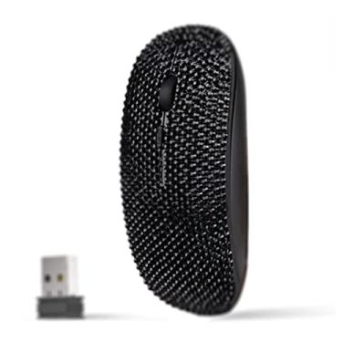 Imagem de Mouse sem fio luxuoso brilhante deslumbrante recarregável 2.4G coberto com strass de diamante de cristal - preto
