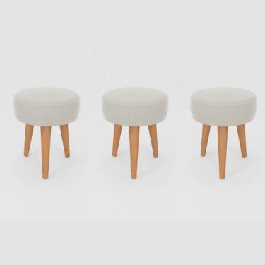 Imagem de Kit 3 Banqueta Baixa Cozinha 48cm Estofada Off-White Madeira Maciça Ur