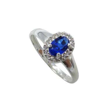 Imagem de Anel Formatura Feminino Prata 925 Zircônia Oval - Maça de Prata, Azul,
