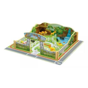 Imagem de Playset ZOOLÓGICO Em Madeira Brinquedo Com 12 Animais - Junges