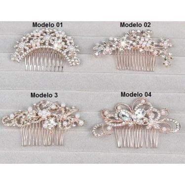Imagem de Arranjo Enfeite Cabelo Noiva Dama Dourado Strass Perola Ouro - De Cast