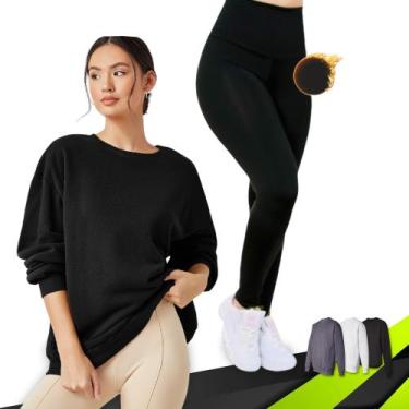 Imagem de KIT Blusão Blusa MOLETOM CARECA + CALÇA leg LEGGING FLANELADA Academia