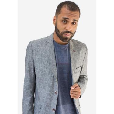 Imagem de Blazer Masculino Slim Linho Preto Granito Mesclado Jordhan, Preto, 48