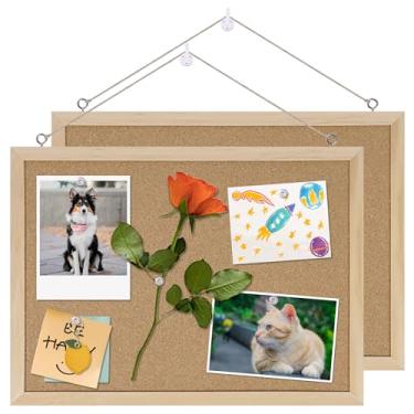 Imagem de DAHAPYBOO Quadro de avisos de cortiça, pacote com 2, quadro de cortiça de 28 x 38 cm para escritório com placas de madeira de carvalho, quadros de cortiça pendurados para escritório, casa, escola,