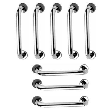 Imagem de Alça de Apoio Barra Inox 30cm Kit 8 Unidades Segurança Idoso Banheiro Box Parede Corrimao Suporte Acessibilidade