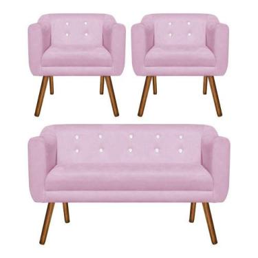 Imagem de Kit 01 Namoradeira e 02 Poltronas Julia Rosa Com Strass - D'ROSSI