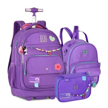 Imagem de Kit Mochila de Rodinhas Rebecca Bonbon Color Pop Miçangas + Lancheira e Estojo Roxo