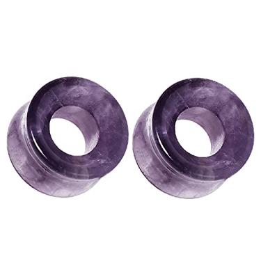 Imagem de Pierced Owl - Plugues alargados duplos de pedra ametista roxa natural, vendidos em par, Pedra, Sem pedras preciosas