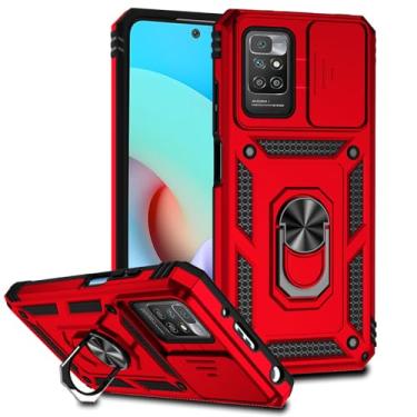 Imagem de Tothedu Capa para Redmi 10, Capa para Redmi 10 Prime/Redmi 10 2022 com capa para câmera deslizante, anel giratório de 360°, capa magnética à prova de choque para Xiaomi Redmi 10 Vermelho