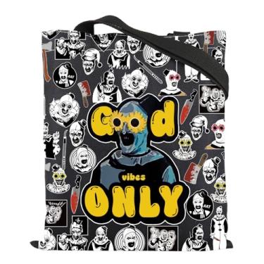 Imagem de ENSIANTH Sacola de óculos de girassol, palhaço, terror, assassino, série, filme, amante, presente, assustadora, Halloween, thriller, bolsa de mão, Bolsa Good Vibes