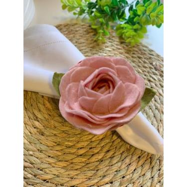 Imagem de Kit de 6 Porta Guardanapos Rústicos Juta com Rosas Rose, Folhas e Aro de Madeira