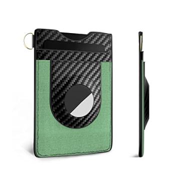 Imagem de Carteira masculina AirTag, fina, minimalista, elástica, de couro legítimo, vertical, pequena, com bloqueio de RFID para bolso frontal, Listrado - verde, Masculino