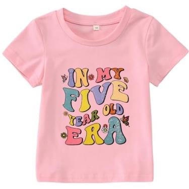 Imagem de in My Five Years Old Era Birthday Shirts Toddler Baby Girls T-Shirt 5th Tees Party Outfits 5t Short Sleeve Tops(Pink-5th,120)