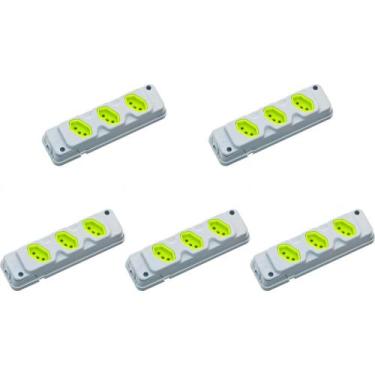 Imagem de Kit C/5 - Tomada Barra Fiolux Tripla 2P 20A Cinza - RCD