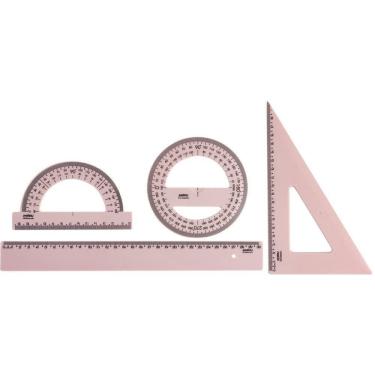 Imagem de Conjunto p/Desenho Régua Esquadro Transferidores Rosa Waleu