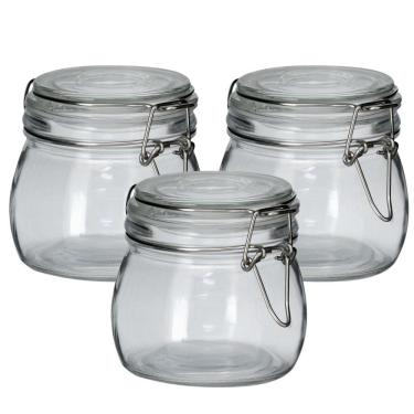 Imagem de Kit 3 Potes Hermético Vidro Redondo Trava Metal Plus 500ml - Tuut