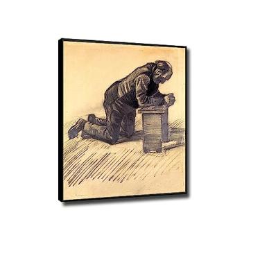 Imagem de JZSDGB Ol Man Praying por Vincent van Gogh-Famous Paintings Wall Artwork-Reprodução Giclee Canvas Prints-Landscape Picture on Canvas Art for Bedroom Decor 20x25 cm (20.3x25.4 cm) moldura preta