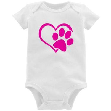 Imagem de Body Bebê Coração Patinha Rosa - Foca na Moda, Branco, GG