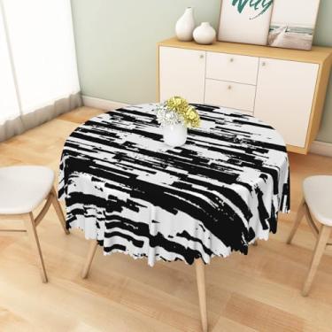 Imagem de DORCEV Toalha de mesa redonda preta e branca com glitter preto e branco geometria abstrata moderna e chique decoração de mesa de festa de Páscoa para sala de jantar, cozinha, café, decoração de casa,