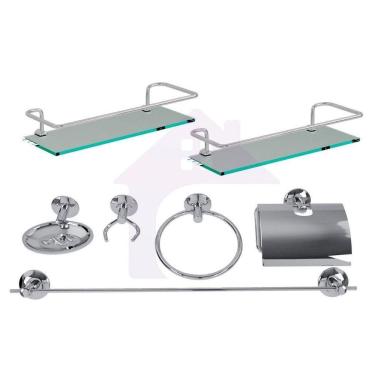 Imagem de Kit Banheiro Acessórios Aço Inox 5 Peças + 2 Porta Shampoo