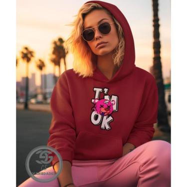Imagem de Moletom Feminino I'M ok, Está tudo bem Blusão casaco feminino com bols