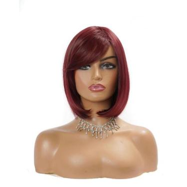 Imagem de Peruca Curta Com Franja Borgonha Fibra Premium - Gm Hair