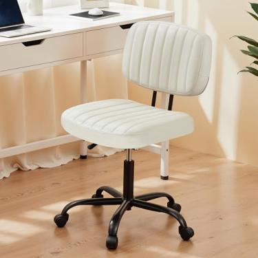 Imagem de HealSmart Cadeira de escritório pequena com rodas, cadeira de mesa sem braços com suporte lombar, couro de poliuretano, altura ajustável, 360°, giratória, sem braço, para casa, quarto, escritório,