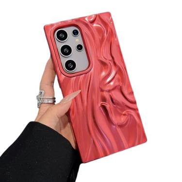 Imagem de Caseative Capa para Samsung Galaxy S23 Ultra, capa de telefone macia com padrão ondulado de água plissada (vermelha, S23 Ultra)