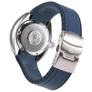 Imagem de Pulseira de relógio StrapXPro (SBX1A) de 20 mm com extremidade curva de borracha para relógios de mergulho Seiko Prospex MM200/MM200GMT SPB187, SPB299, SPB381, etc. (azul marinho com fecho prateado)